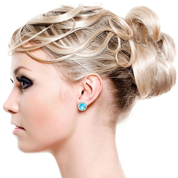 14k Gold Earrings with Diamonds & Blue Topazes - Picture 5 of 8